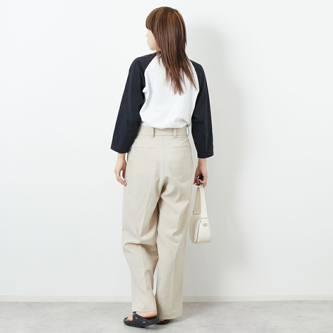 WALLA WALLA SPORT [ワラワラスポーツ] 7分袖2トーンベースボールTシャツ [3-4-BASEBALL-TEE-2-T] WHT/BLK &&モデル身長：167cm 着用サイズ：M&&