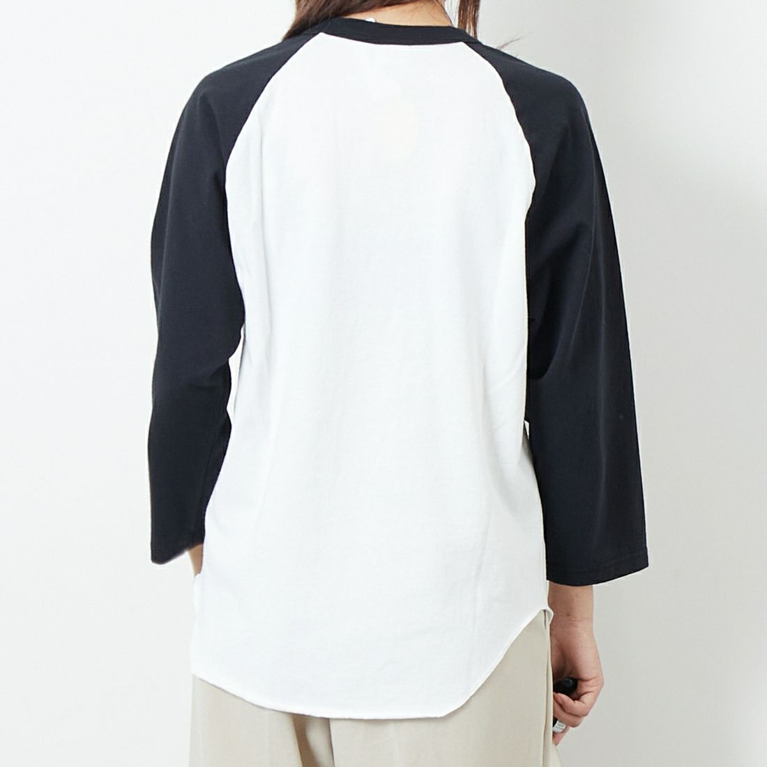 WALLA WALLA SPORT [ワラワラスポーツ] 7分袖2トーンベースボールTシャツ [3-4-BASEBALL-TEE-2-T] WHT/BLK &&モデル身長：167cm 着用サイズ：M&&