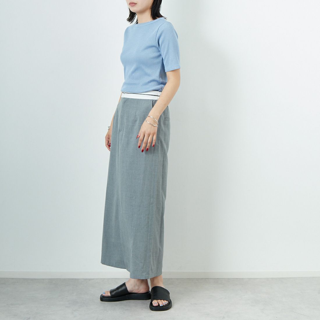 Jeans Factory Clothes [ジーンズファクトリークローズ] ミックスラメ テレコTシャツ [21255055] 073 ｻｯｸｽ &&モデル身長：167cm 着用サイズ：38&&