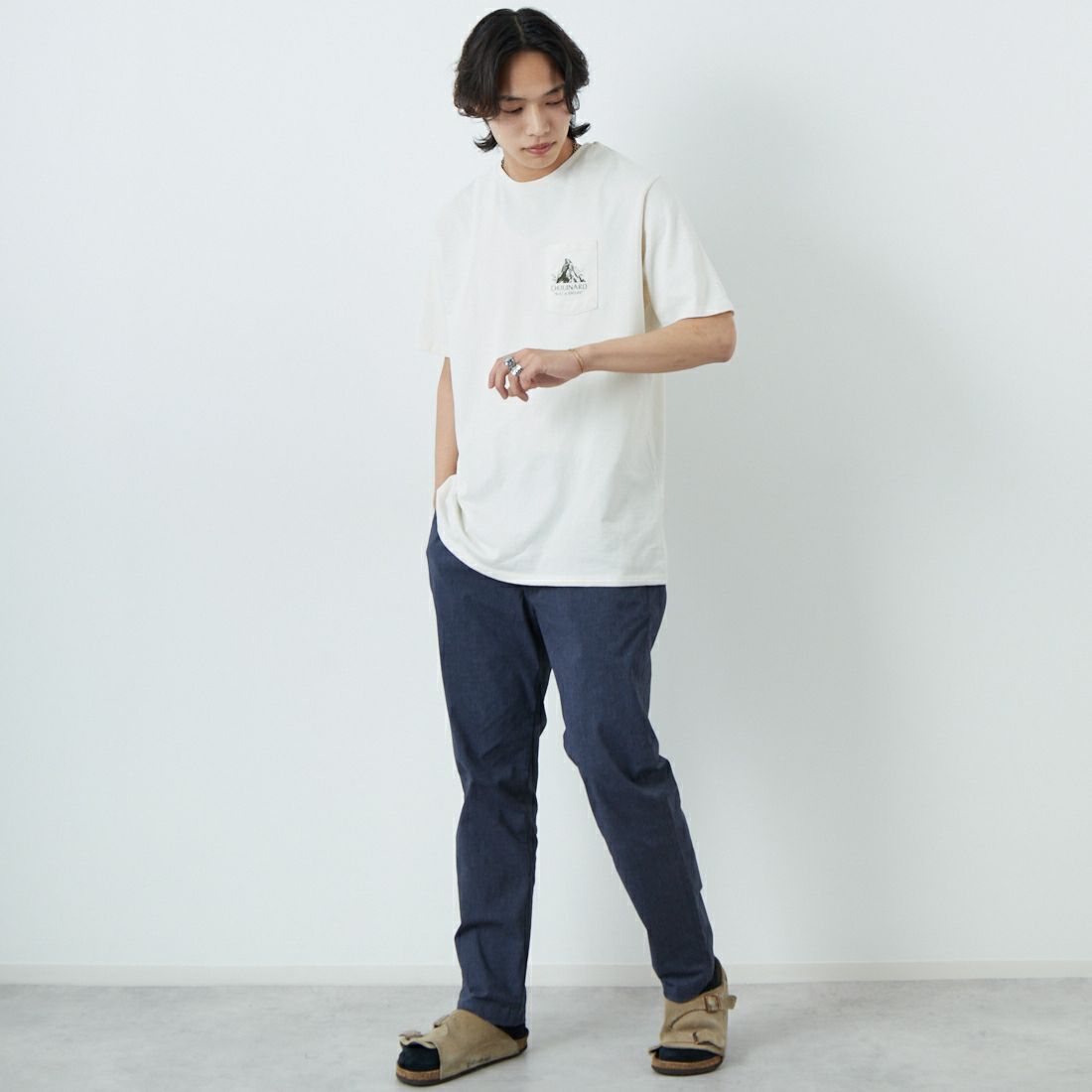 Jeans Factory Clothes [ジーンズファクトリークローズ] TC杢ストレッチ1Pイージートラウザー [JFC-252-003] 02 NVY &&モデル身長：179cm 着用サイズ：XL&&