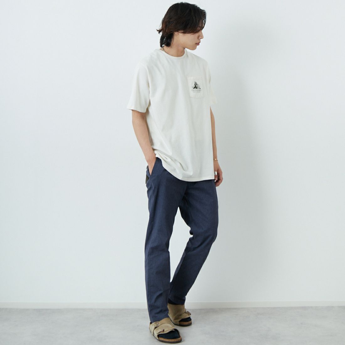 Jeans Factory Clothes [ジーンズファクトリークローズ] TC杢ストレッチ1Pイージートラウザー [JFC-252-003] 02 NVY &&モデル身長：179cm 着用サイズ：XL&&