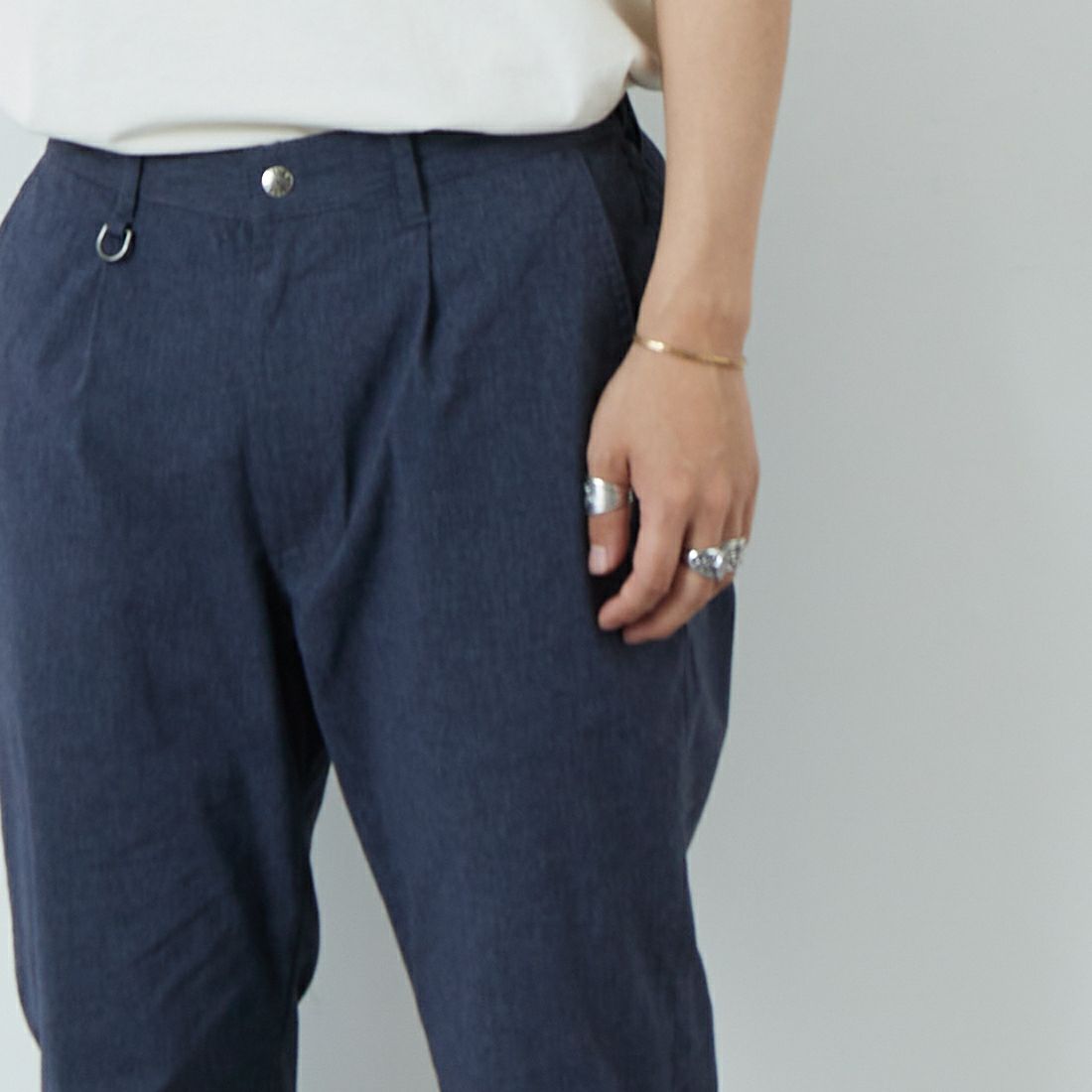 Jeans Factory Clothes [ジーンズファクトリークローズ] TC杢ストレッチ1Pイージートラウザー [JFC-252-003] 02 NVY &&モデル身長：179cm 着用サイズ：XL&&