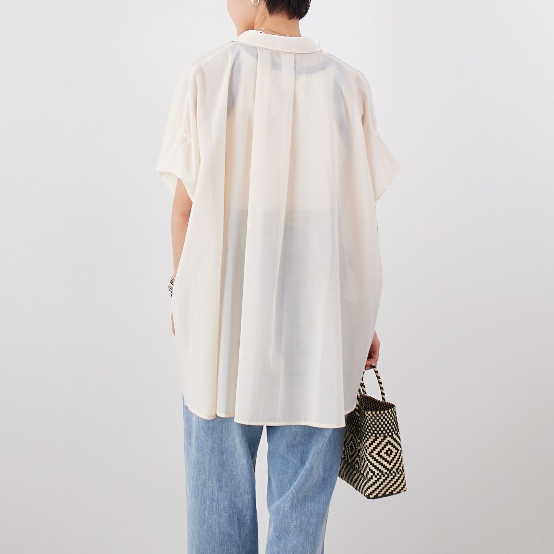 Jf Ready Made [ジェイエフレディメイド] 袖タックシアーシャツ [147-18321] 03 ﾊﾞﾆﾗ &&モデル身長：160cm 着用サイズ：F&&