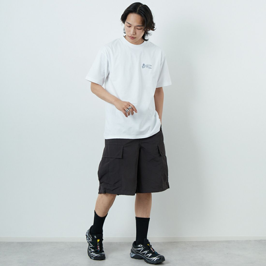 DENHAM [デンハム] ショートスリーブ Tシャツ [CHAIN-TEE] WHITE &&モデル身長：179cm 着用サイズ：M&&
