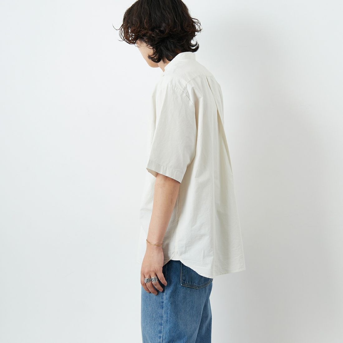 DANTON [ダントン] コットンリネン バンドカラーシャツ [JD-3788SCL] IVORY &&モデル身長：179cm 着用サイズ：42&&