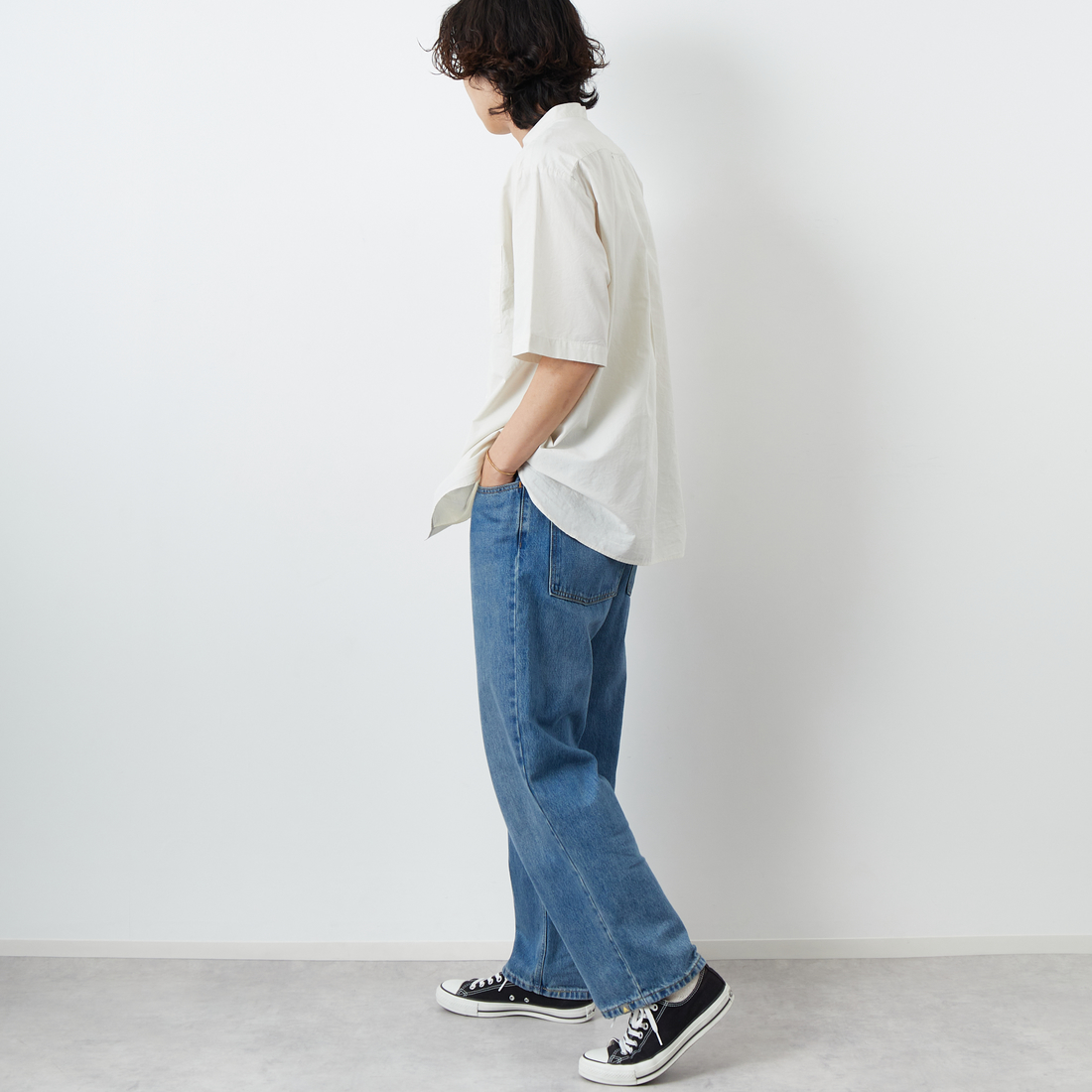 DANTON [ダントン] コットンリネン バンドカラーシャツ [JD-3788SCL] IVORY &&モデル身長：179cm 着用サイズ：42&&