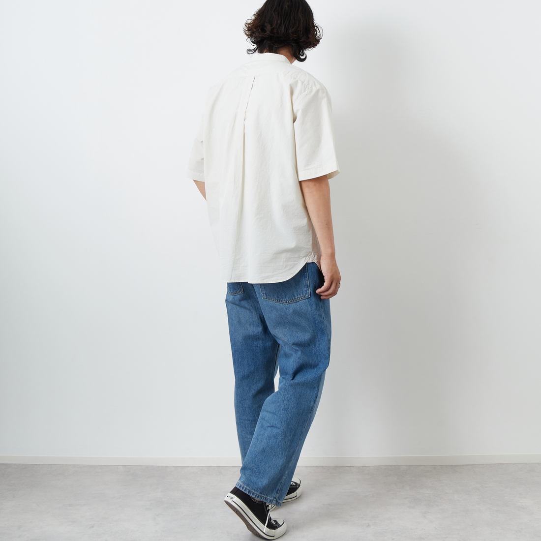 DANTON [ダントン] コットンリネン バンドカラーシャツ [JD-3788SCL] IVORY &&モデル身長：179cm 着用サイズ：42&&