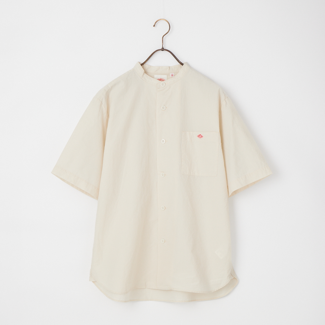 DANTON [ダントン] コットンリネン バンドカラーシャツ [JD-3788SCL] GREIGE &&モデル身長：168cm 着用サイズ：38&&