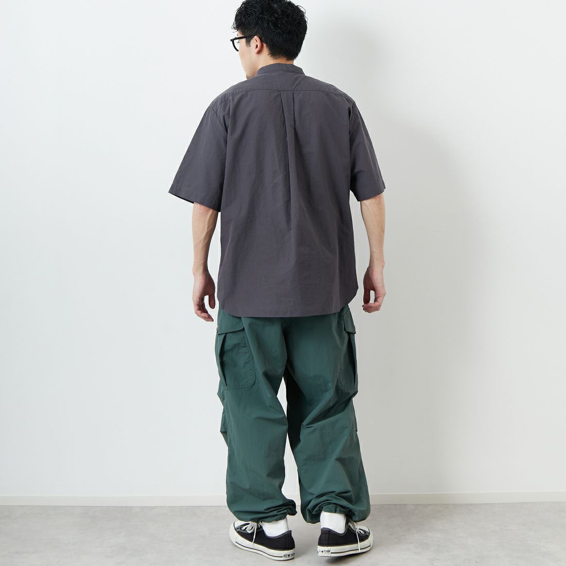 DANTON [ダントン] コットンリネン バンドカラーシャツ [JD-3788SCL] CHARCOAL &&モデル身長：168cm 着用サイズ：40&&