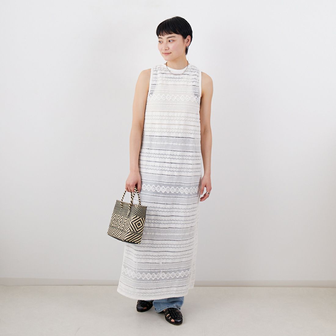 Jf Ready Made [ジェイエフレディメイド] コットンレースロングワンピース [25336-BH] OFF WHITE &&モデル身長：160cm 着用サイズ：F&&