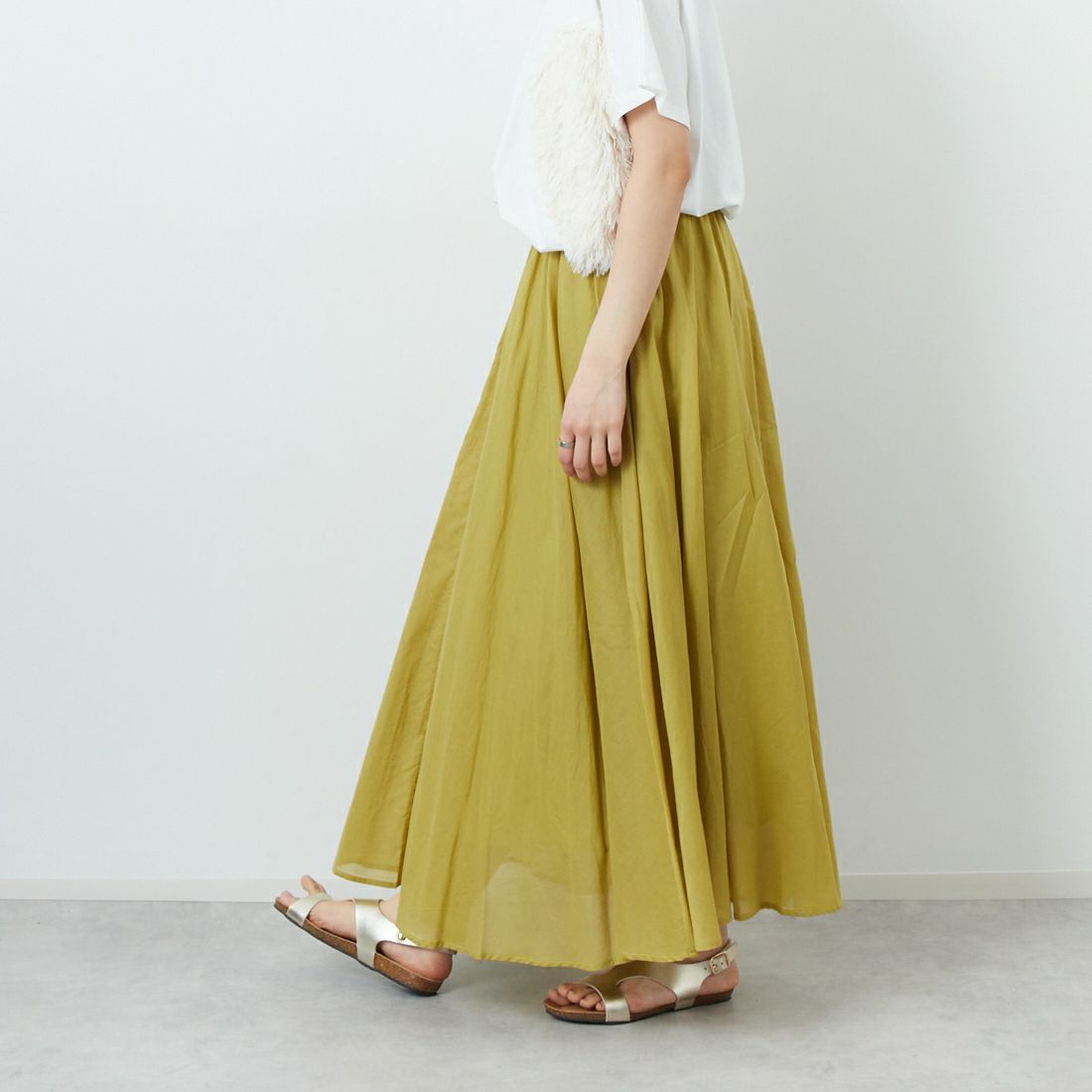 Jeans Factory Clothes [ジーンズファクトリークローズ] コットンフレアスカート [80255704] 050 YELLOW &&モデル身長：160cm 着用サイズ：F&&