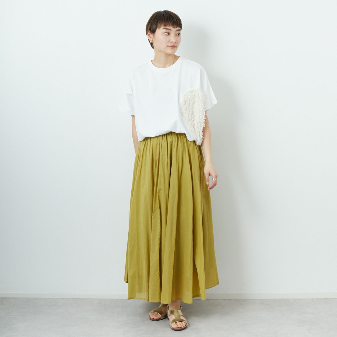 Jeans Factory Clothes [ジーンズファクトリークローズ] コットンフレアスカート [80255704] 050 YELLOW &&モデル身長：160cm 着用サイズ：F&&