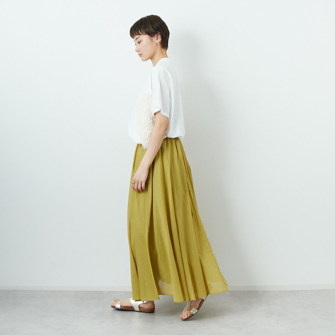 Jeans Factory Clothes [ジーンズファクトリークローズ] コットンフレアスカート [80255704] 050 YELLOW &&モデル身長：160cm 着用サイズ：F&&