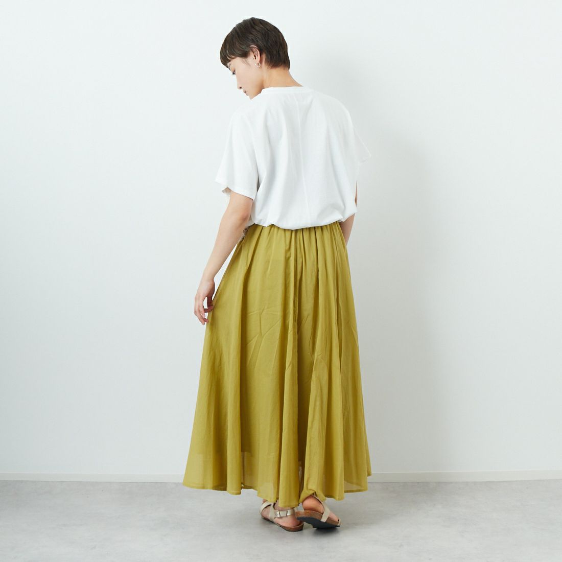 Jeans Factory Clothes [ジーンズファクトリークローズ] コットンフレアスカート [80255704] 050 YELLOW &&モデル身長：160cm 着用サイズ：F&&
