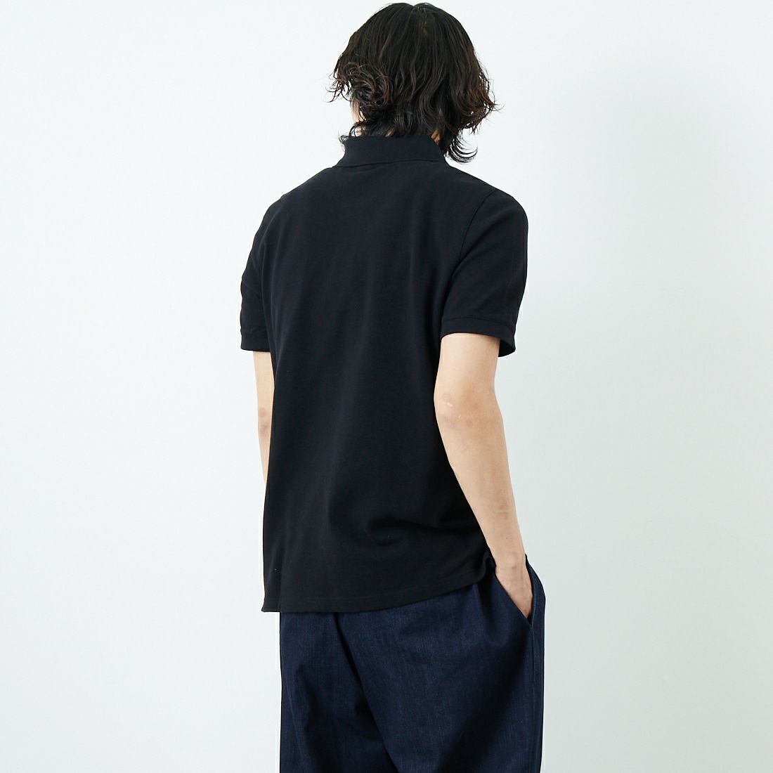 MAISON KITSUNE [メゾン キツネ] フォックスヘッド パッチ レギュラー ポロ [LM00208KJ7002] P199 BLACK &&モデル身長：179cm 着用サイズ：S&&