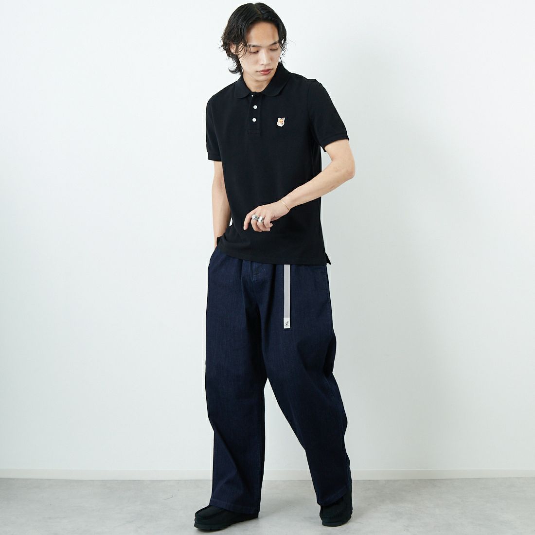 MAISON KITSUNE [メゾン キツネ] フォックスヘッド パッチ レギュラー ポロ [LM00208KJ7002] P199 BLACK &&モデル身長：179cm 着用サイズ：S&&