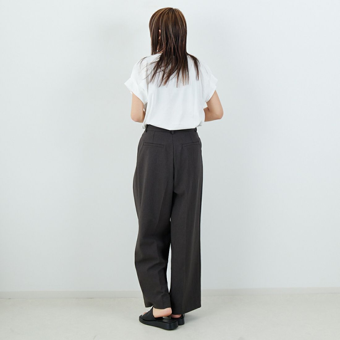 Jeans Factory Clothes [ジーンズファクトリークローズ] カーブタックワイドパンツ [21254069] 003 ﾁｬｺｰﾙ &&モデル身長：167cm 着用サイズ：38&&