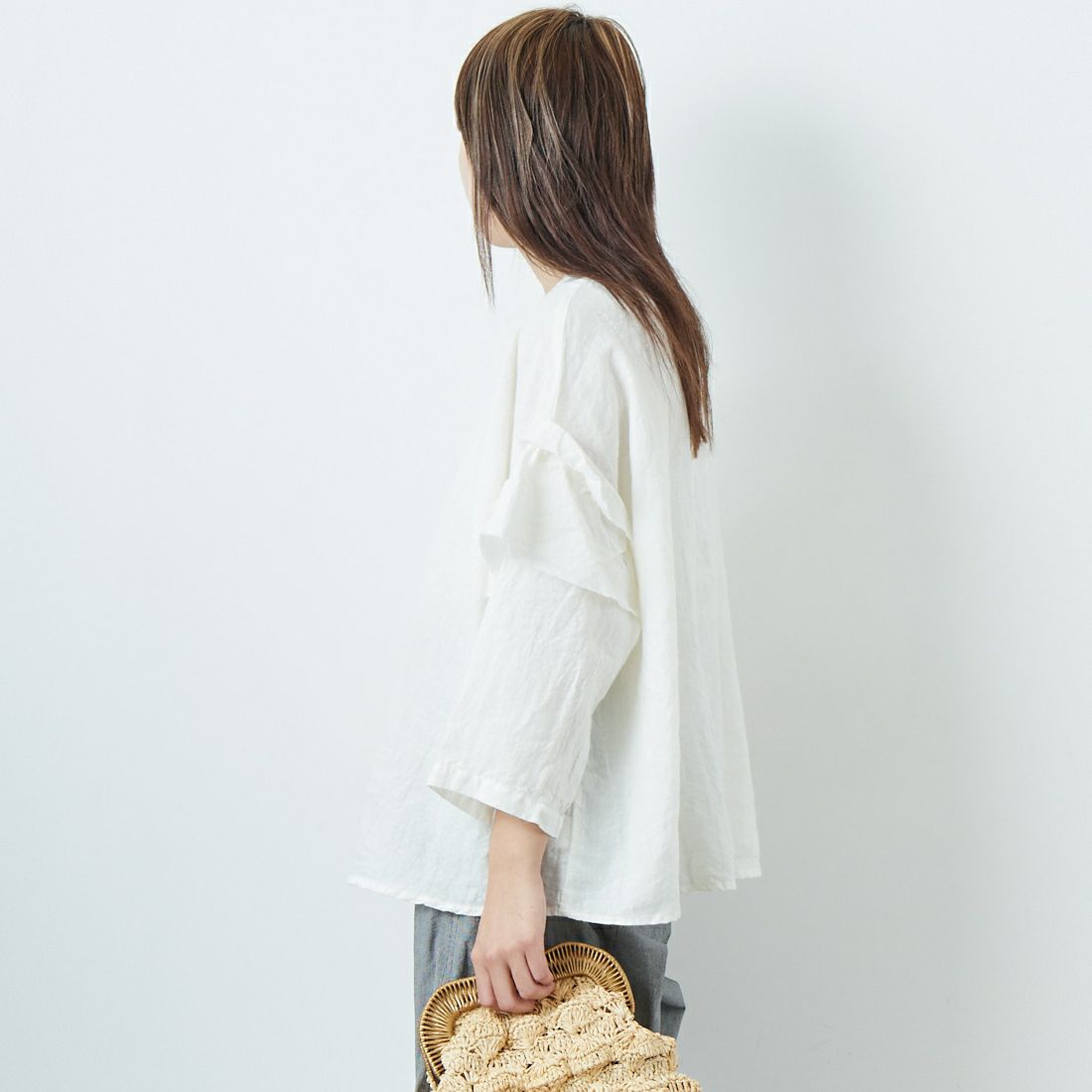 tumugu: [ツムグ] ラミーキャンバス 2WAYブラウス [TB25129] 02 OFF &&モデル身長：167cm 着用サイズ：F&&