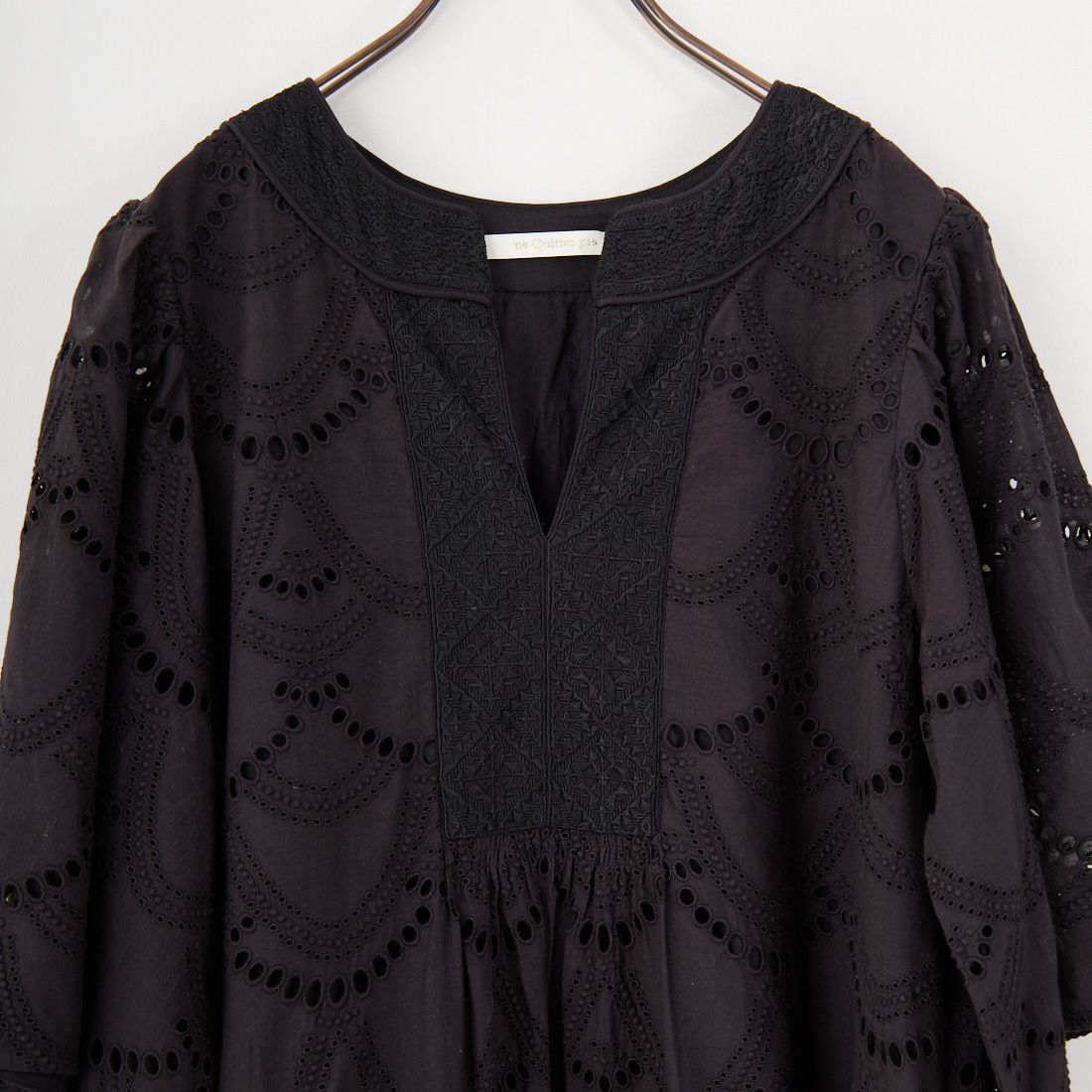 ne Quittez pas [ヌキテパ] コットンボイル ヘムラ刺繍ワンピース [010400CB1] 09 BLACK