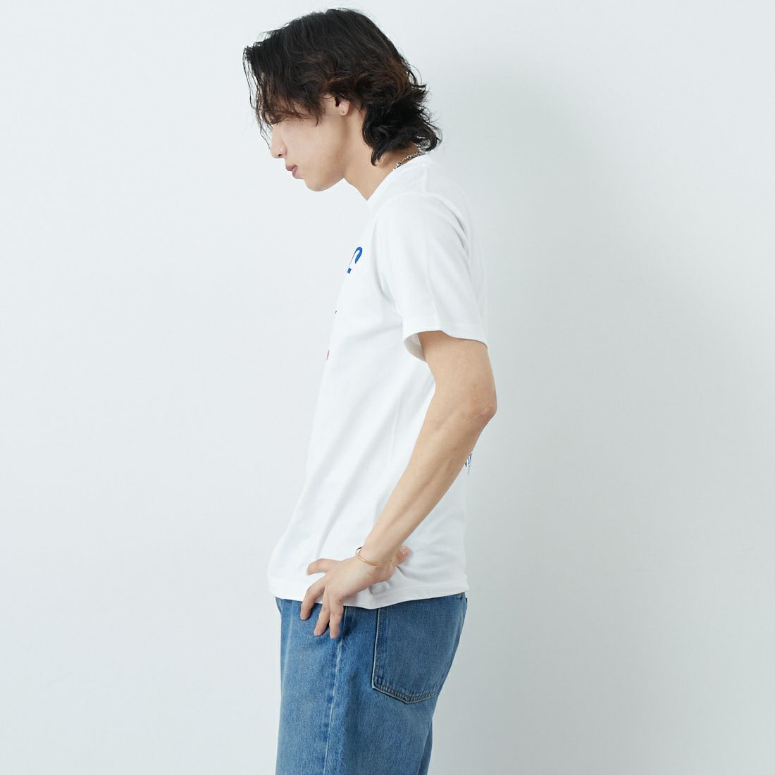 NEW VINTAGE GOLF [ニュービンテージゴルフ] GOLF IS LIFE ショートスリーブTシャツ [NVG-0301] WHITE &&モデル身長：179cm 着用サイズ：M&&