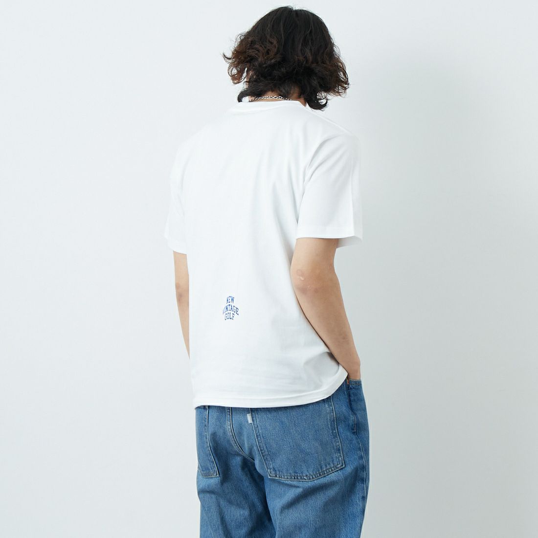 NEW VINTAGE GOLF [ニュービンテージゴルフ] GOLF IS LIFE ショートスリーブTシャツ [NVG-0301] WHITE &&モデル身長：179cm 着用サイズ：M&&