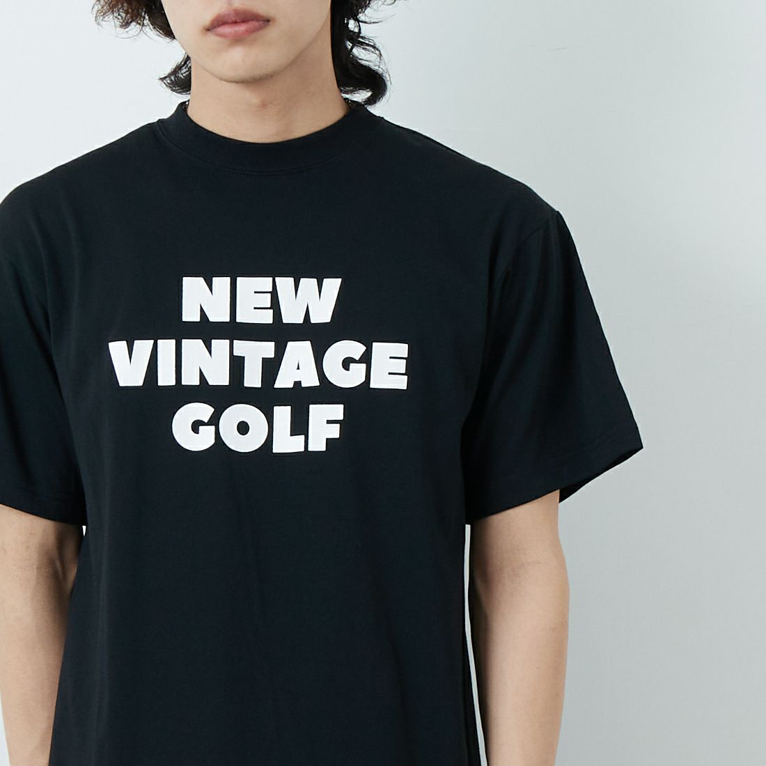 NEW VINTAGE GOLF [ニュービンテージゴルフ] NO LECTURE ショートスリーブTシャツ [NVG-0302] BLACK &&モデル身長：179cm 着用サイズ：M&&