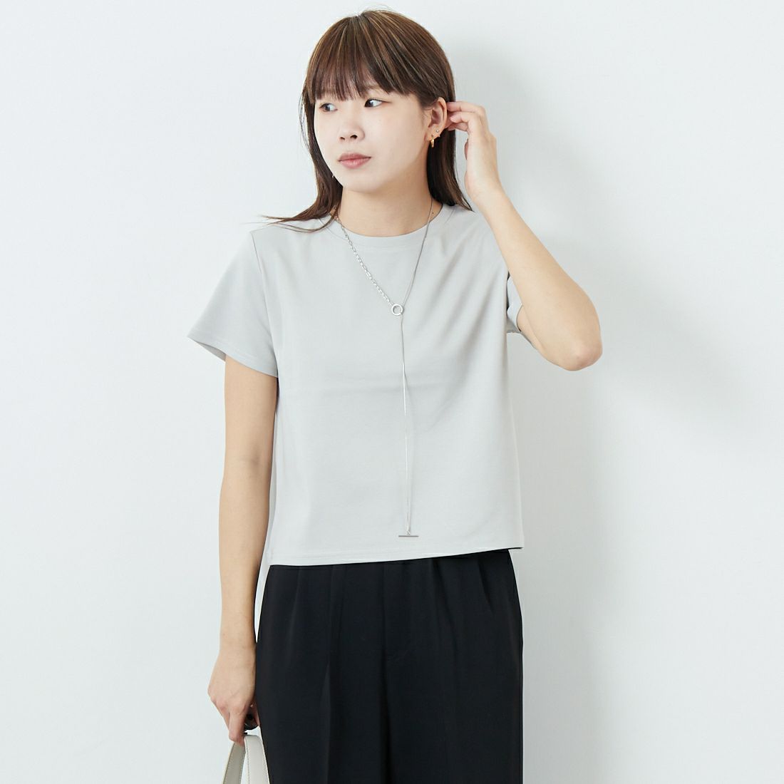 CLOCHE [クロシェ] コンパクトTシャツ [51285759] ｸﾞﾚｰ &&モデル身長：167cm 着用サイズ：2&&