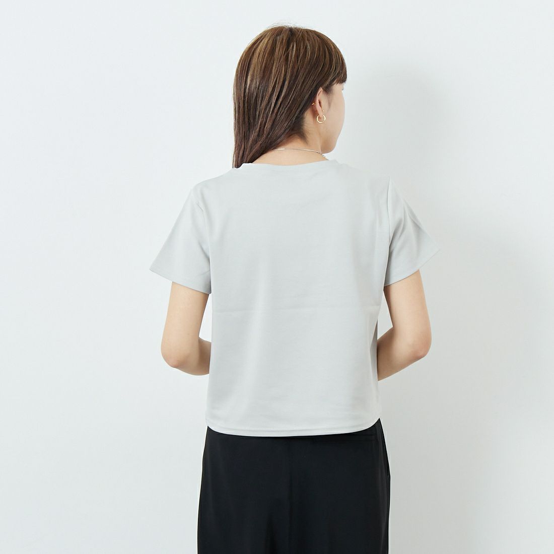 CLOCHE [クロシェ] コンパクトTシャツ [51285759] ｸﾞﾚｰ &&モデル身長：167cm 着用サイズ：2&&