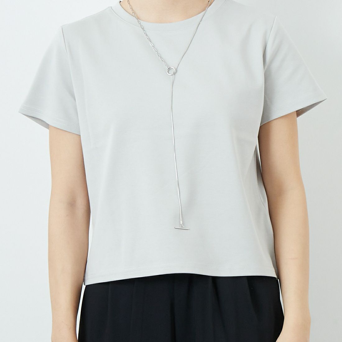 CLOCHE [クロシェ] コンパクトTシャツ [51285759] ｸﾞﾚｰ &&モデル身長：167cm 着用サイズ：2&&