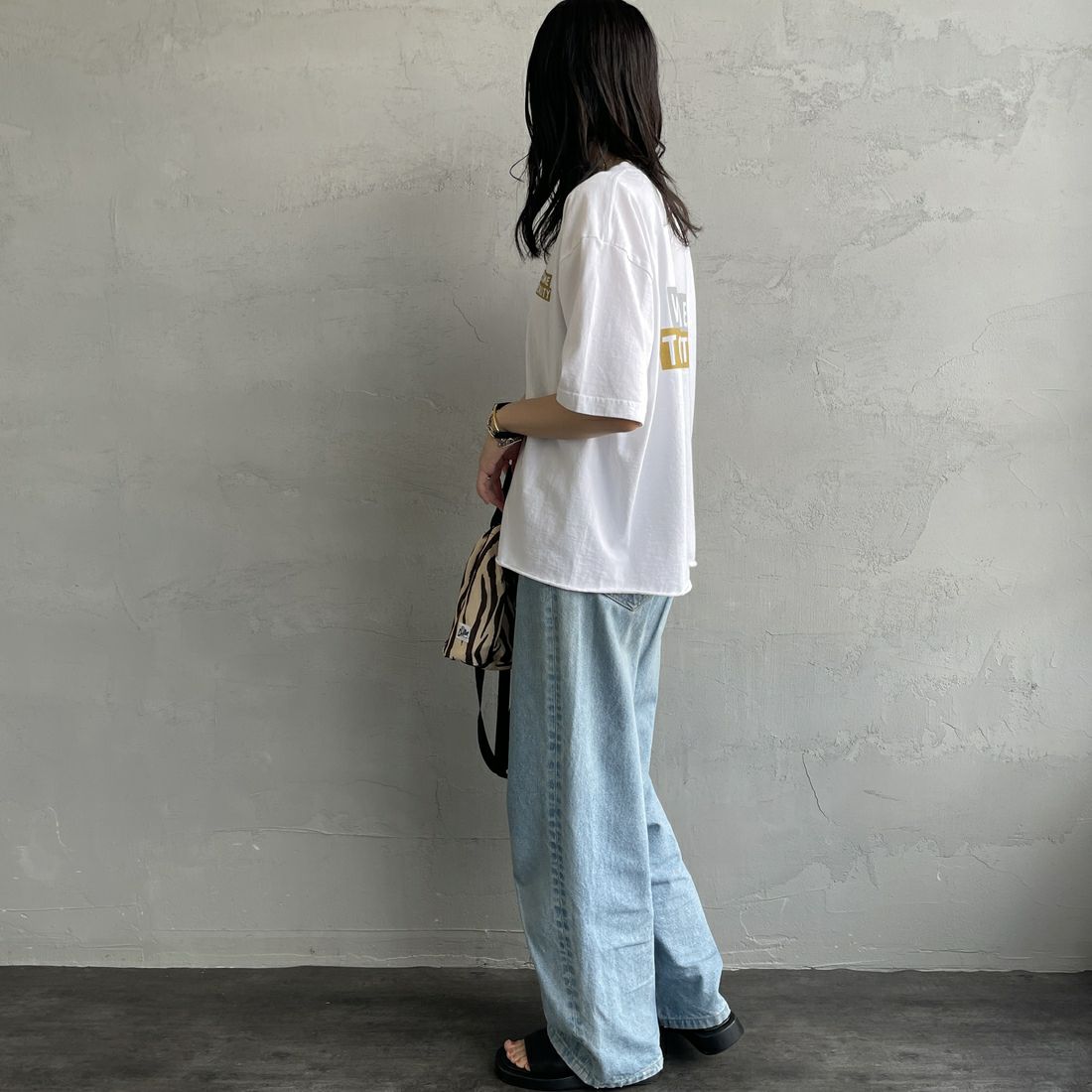 FUNG [ファング] REALITY カットオフプリントTシャツ [REALITY] WH/ﾗﾒ &&モデル身長：160cm 着用サイズ：M&&