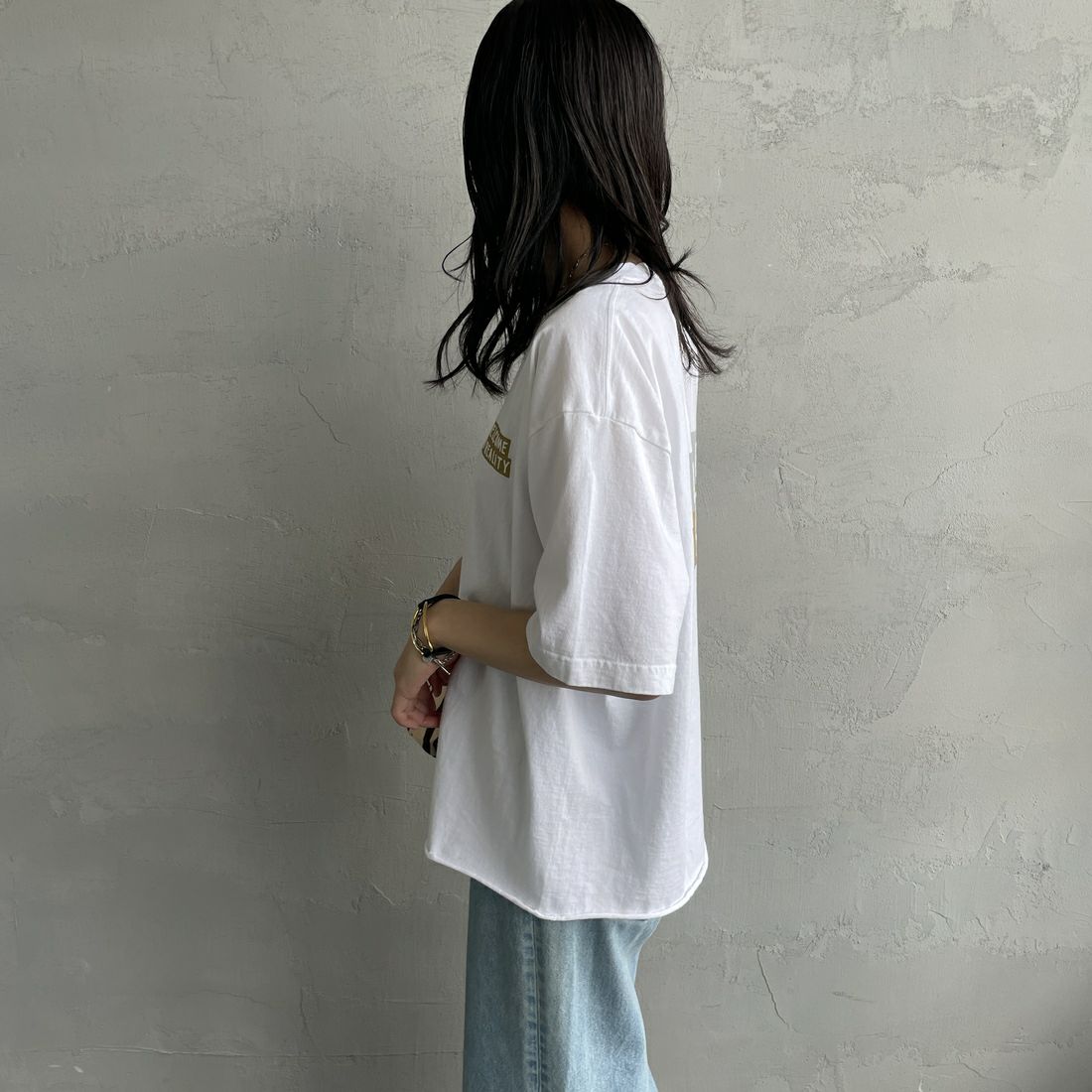 FUNG [ファング] REALITY カットオフプリントTシャツ [REALITY] WH/ﾗﾒ &&モデル身長：160cm 着用サイズ：M&&