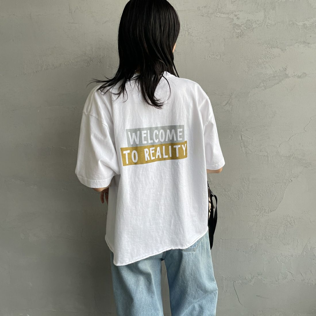 FUNG [ファング] REALITY カットオフプリントTシャツ [REALITY] WH/ﾗﾒ &&モデル身長：160cm 着用サイズ：M&&
