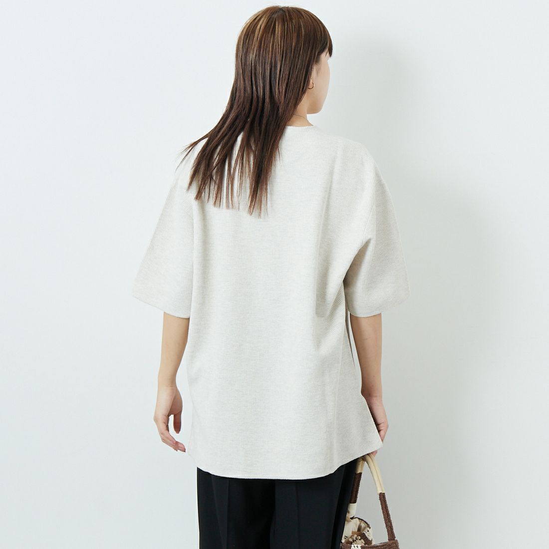 blurhms ROOTSTOCK [ブラームス ルーツストック] ラフ&スムース サーマルオーバーネックTシャツ [BROOTS24S19S25] 02 H.OATME &&モデル身長：167cm 着用サイズ：2&&
