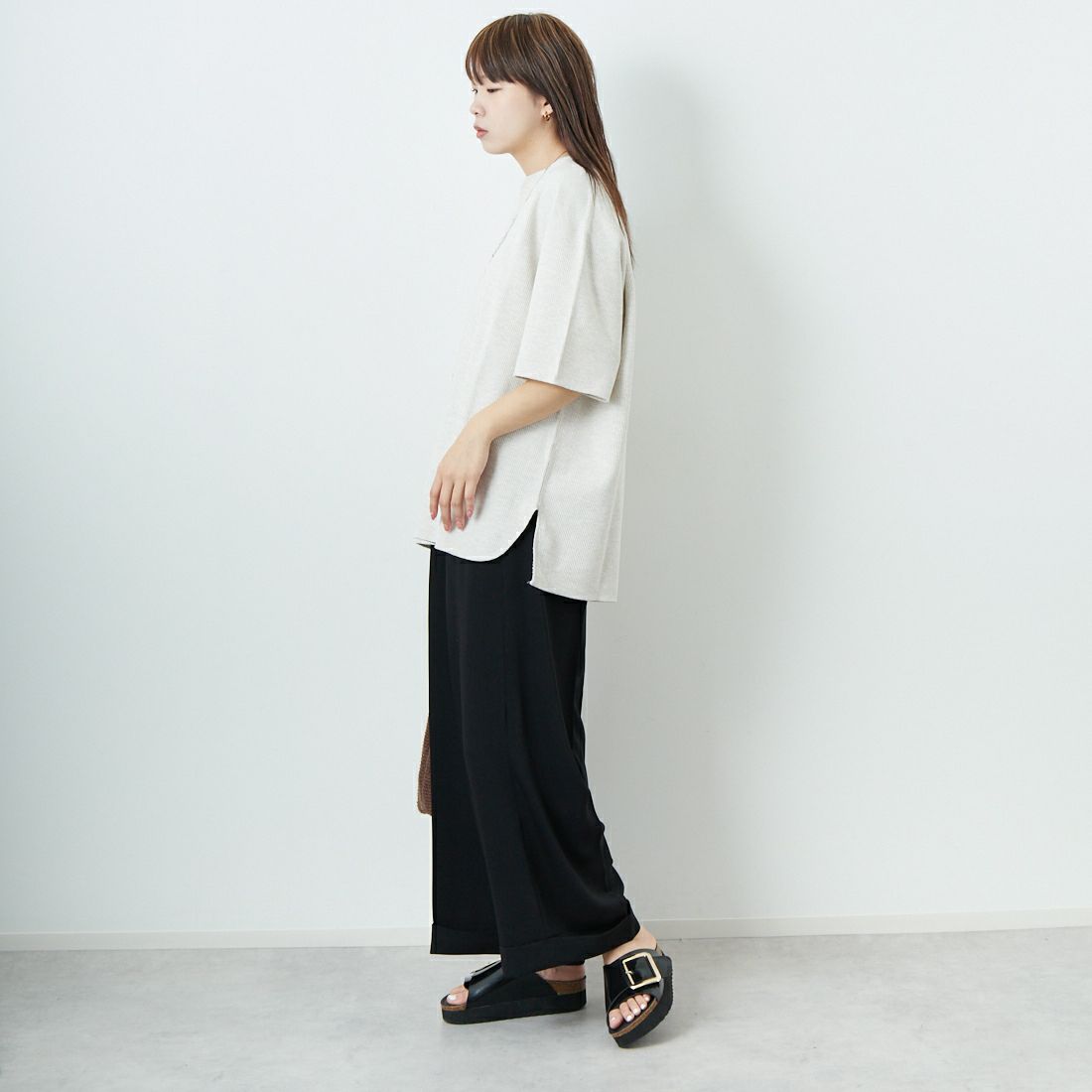 blurhms ROOTSTOCK [ブラームス ルーツストック] ラフ&スムース サーマルオーバーネックTシャツ [BROOTS24S19S25] 02 H.OATME &&モデル身長：167cm 着用サイズ：2&&