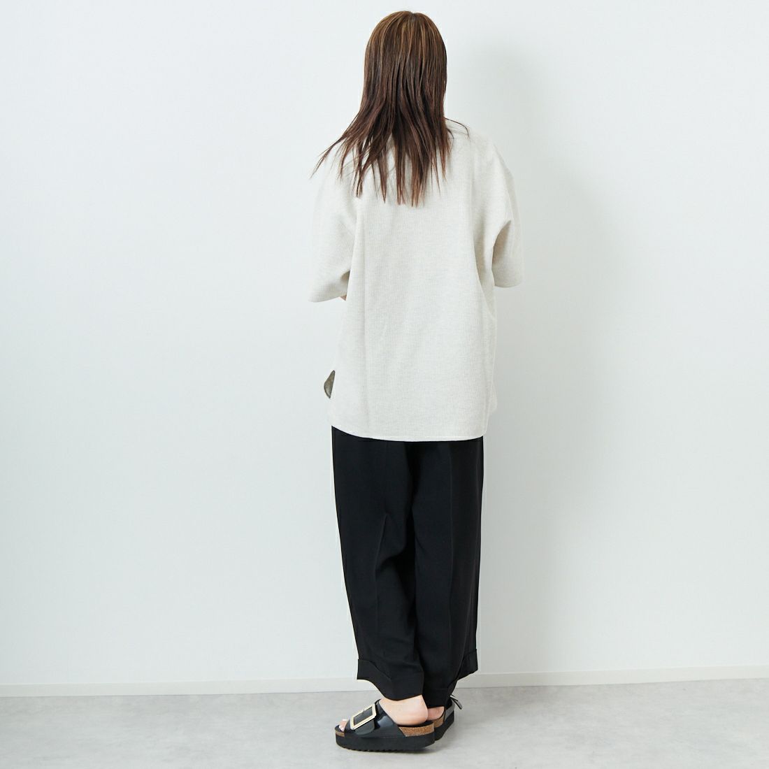 blurhms ROOTSTOCK [ブラームス ルーツストック] ラフ&スムース サーマルオーバーネックTシャツ [BROOTS24S19S25] 02 H.OATME &&モデル身長：167cm 着用サイズ：2&&