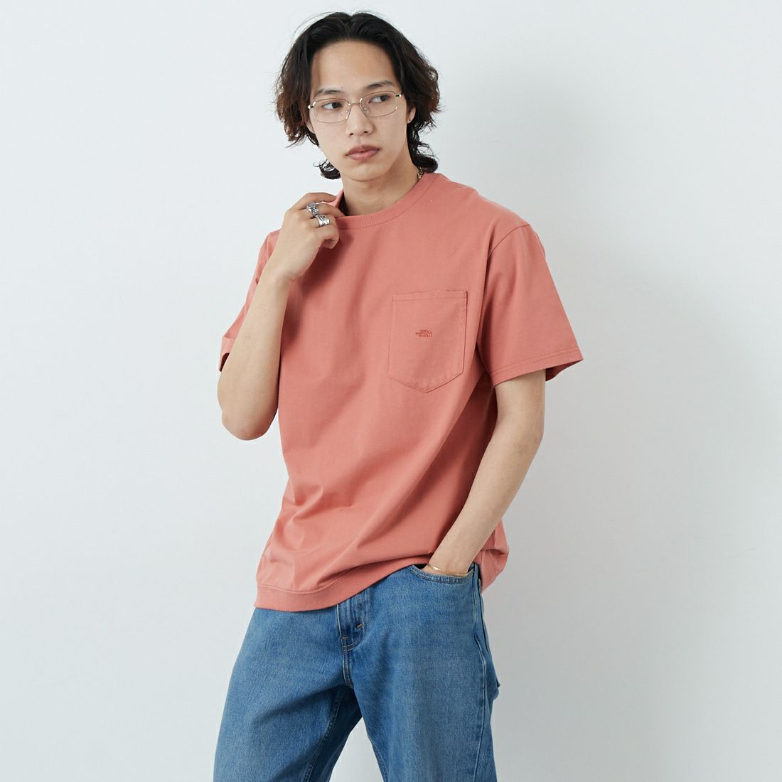THE NORTH FACE PURPLE LABEL [ザ ノースフェイス パープルレーベル] ハイバルキーポケットTシャツ [N25SH056] PG PNK G &&モデル身長：179cm 着用サイズ：M&&