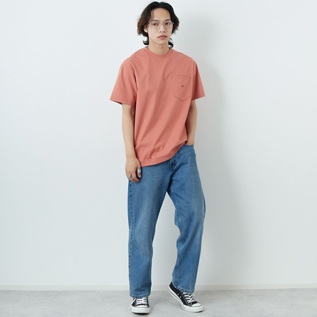 THE NORTH FACE PURPLE LABEL [ザ ノースフェイス パープルレーベル] ハイバルキーポケットTシャツ [N25SH056] PG PNK G &&モデル身長：179cm 着用サイズ：M&&