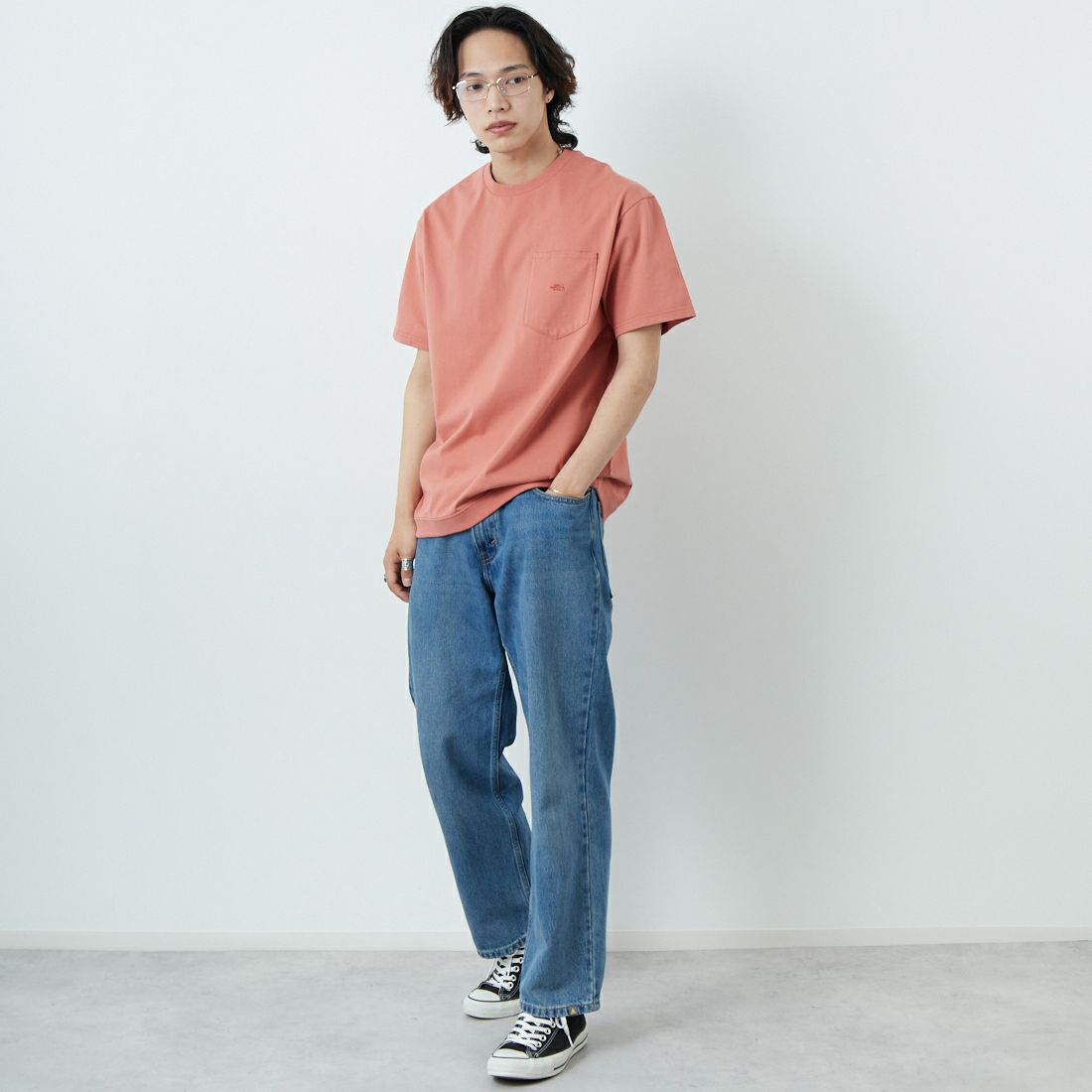 THE NORTH FACE PURPLE LABEL [ザ ノースフェイス パープルレーベル] ハイバルキーポケットTシャツ [N25SH056] PG PNK G &&モデル身長：179cm 着用サイズ：M&&