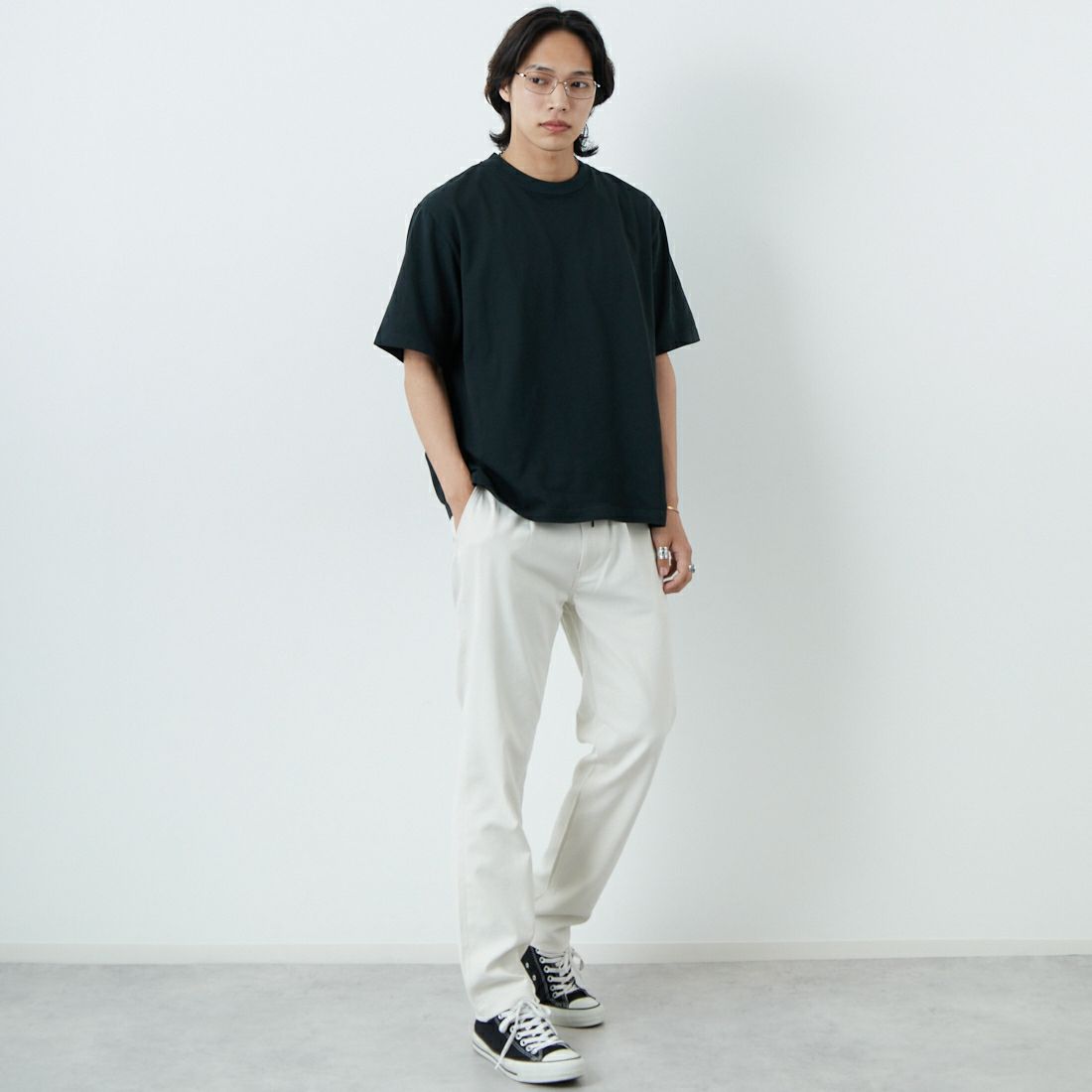 blurhms ROOTSTOCK [ブラームス ルーツストック] クラシック ショートスリーブワイドTシャツ [BROOTS25S30] 04 F.BLACK &&モデル身長：179cm 着用サイズ：2&&