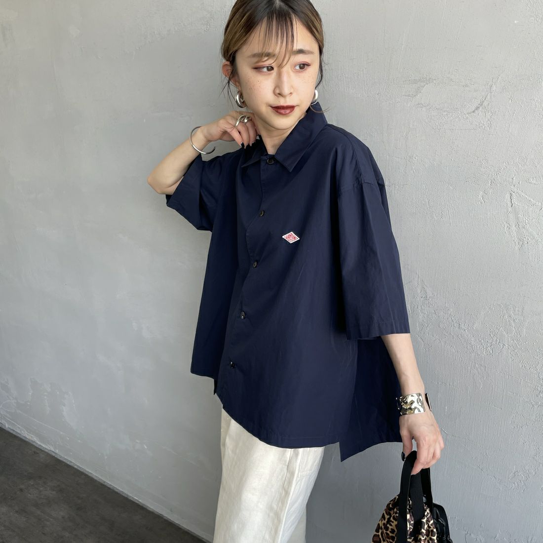 DANTON [ダントン] ハーフスリーブシャツ [DT-B0223CPL] NAVY &&モデル身長：150cm 着用サイズ：38&&