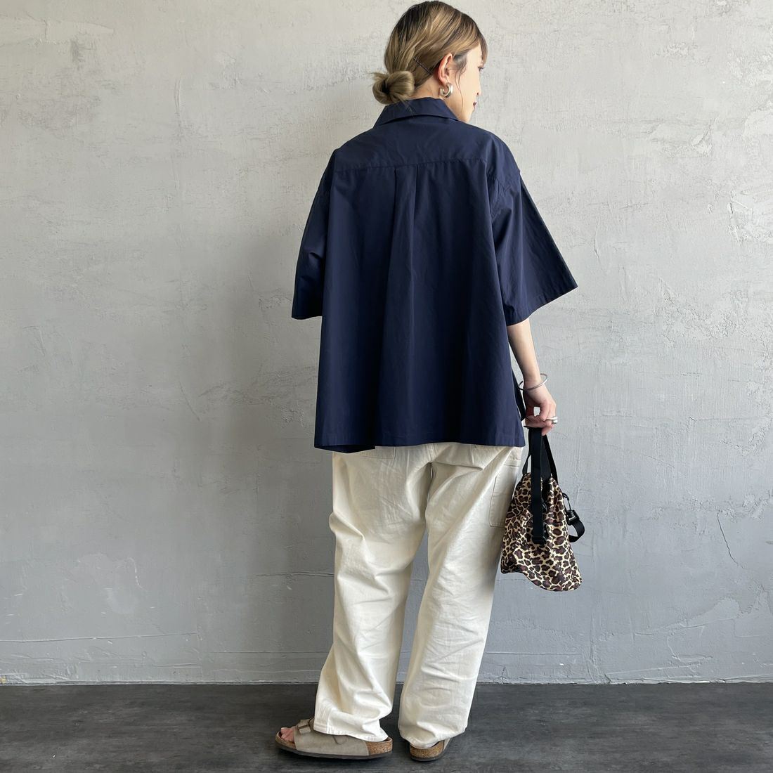 DANTON [ダントン] ハーフスリーブシャツ [DT-B0223CPL] NAVY &&モデル身長：150cm 着用サイズ：38&&
