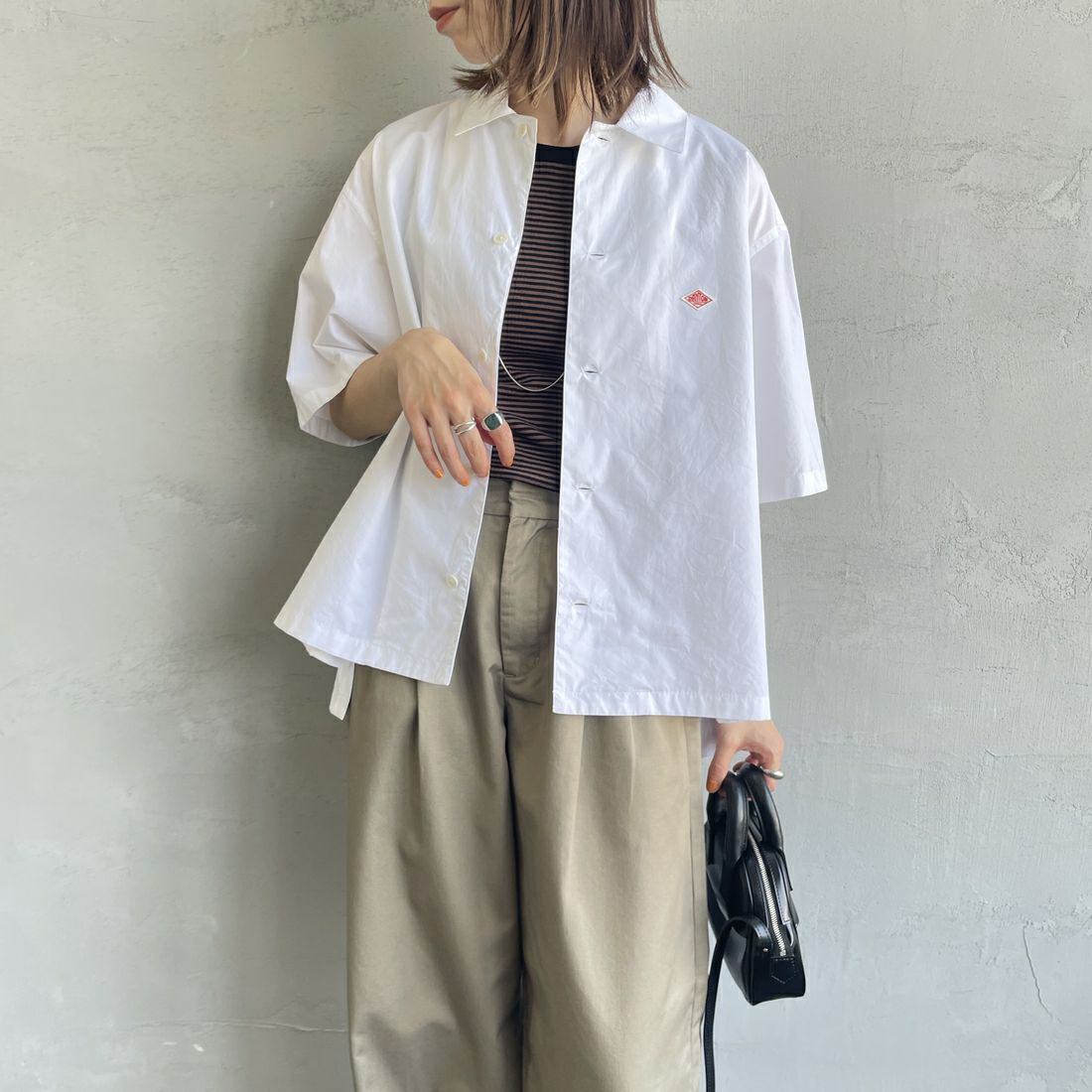 DANTON [ダントン] ハーフスリーブシャツ [DT-B0223CPL] WHITE &&モデル身長：158cm 着用サイズ：38&&