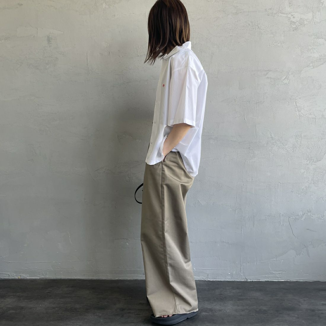 DANTON [ダントン] ハーフスリーブシャツ [DT-B0223CPL] WHITE &&モデル身長：158cm 着用サイズ：38&&