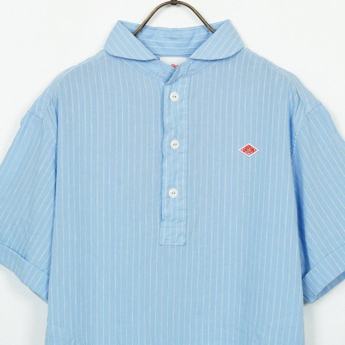 DANTON [ダントン] ラウンドカラー リネンストライプ プルオーバーシャツ [DT-B0283LCT] BLU/WHT ST