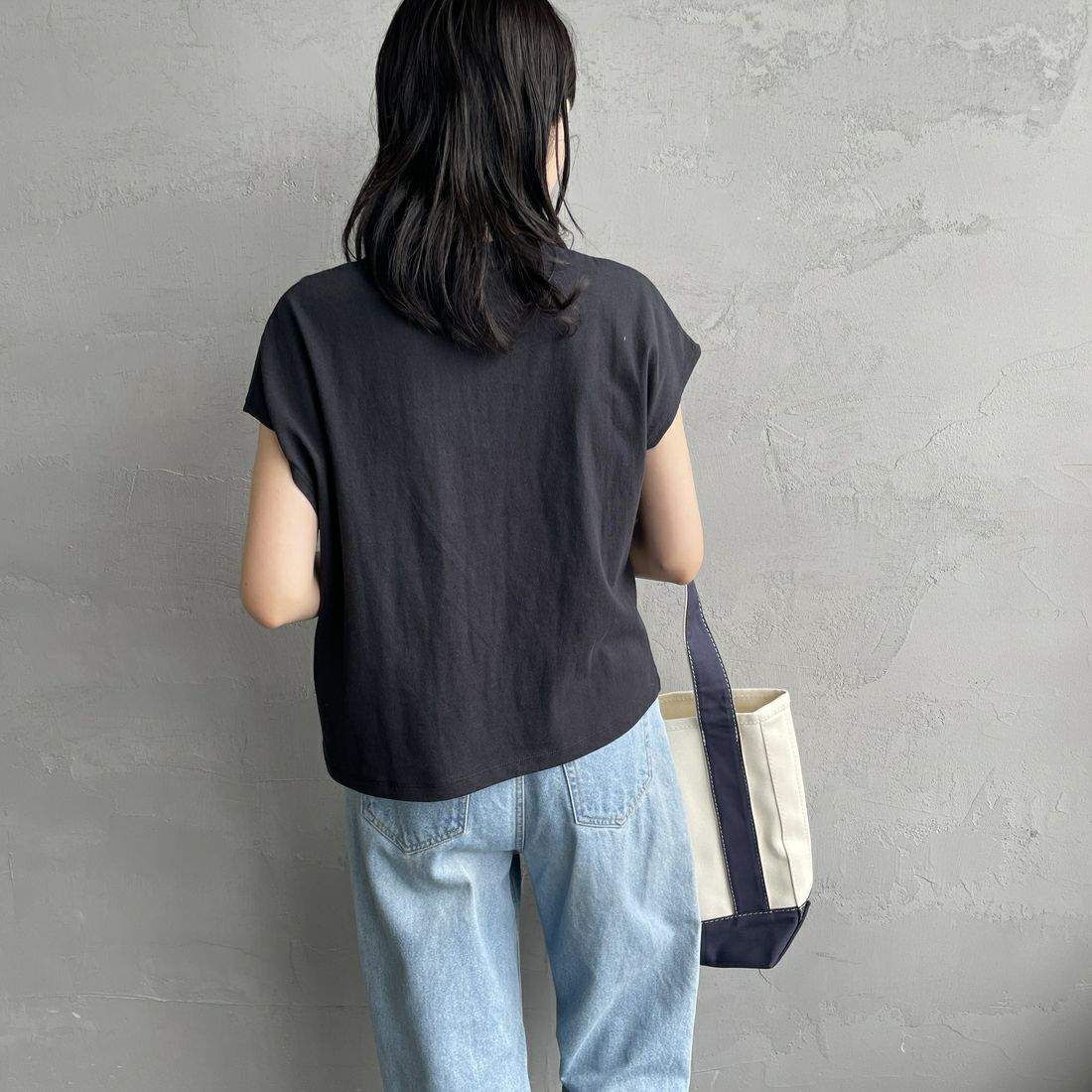 DANTON [ダントン] ドルマンスリーブソリッドTシャツ [DT-C0403FLC] BLACK &&モデル身長：160cm 着用サイズ：S&&