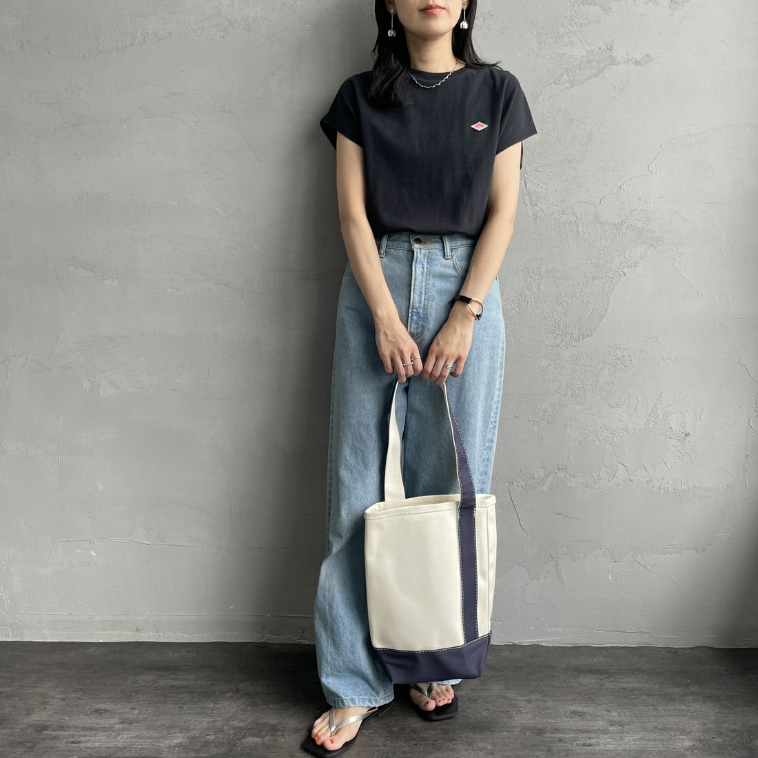 DANTON [ダントン] ドルマンスリーブソリッドTシャツ [DT-C0403FLC] BLACK &&モデル身長：160cm 着用サイズ：S&&