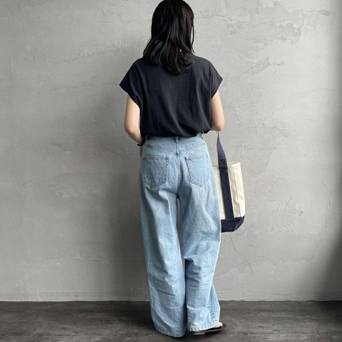 DANTON [ダントン] ドルマンスリーブソリッドTシャツ [DT-C0403FLC] BLACK &&モデル身長：160cm 着用サイズ：S&&