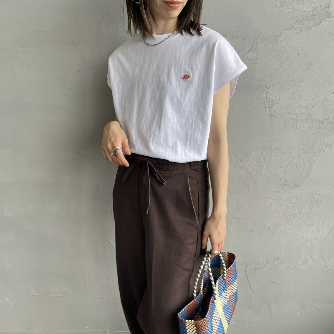 DANTON [ダントン] ドルマンスリーブソリッドTシャツ [DT-C0403FLC] WHITE&&モデル身長：158cm 着用サイズ：S&&