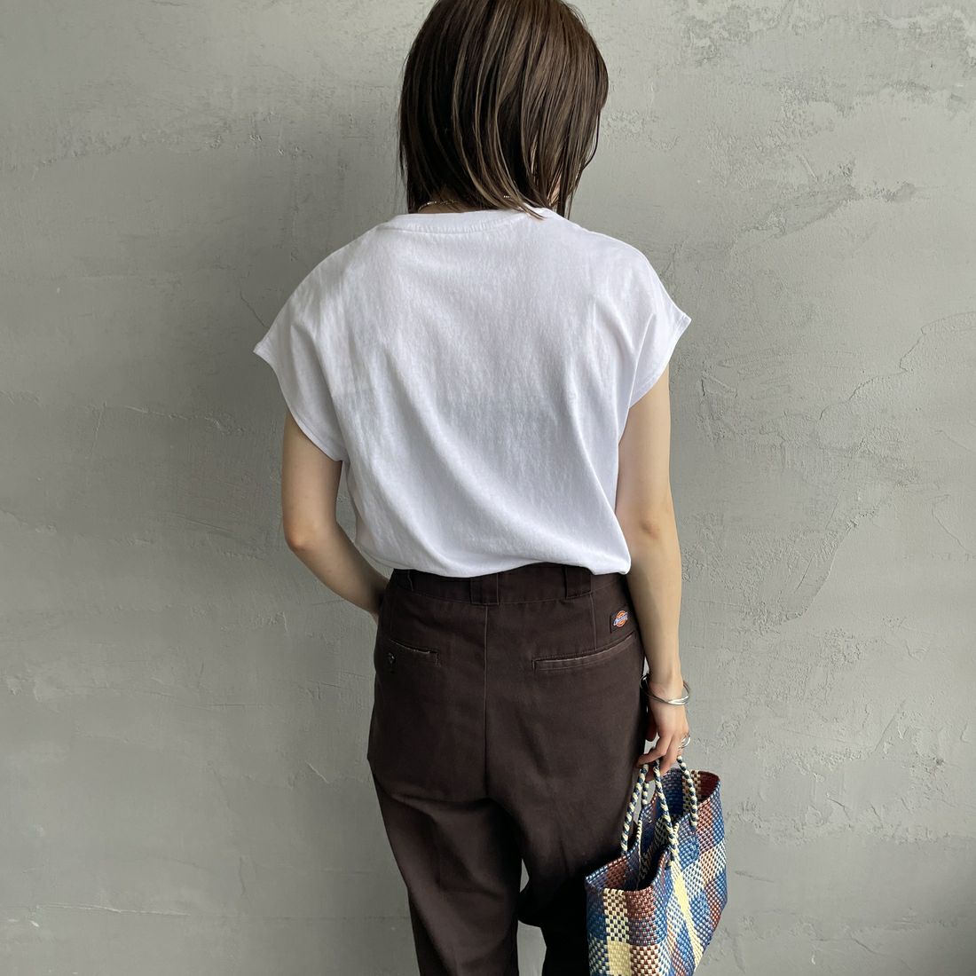 DANTON [ダントン] ドルマンスリーブソリッドTシャツ [DT-C0403FLC] WHITE&&モデル身長：158cm 着用サイズ：S&&