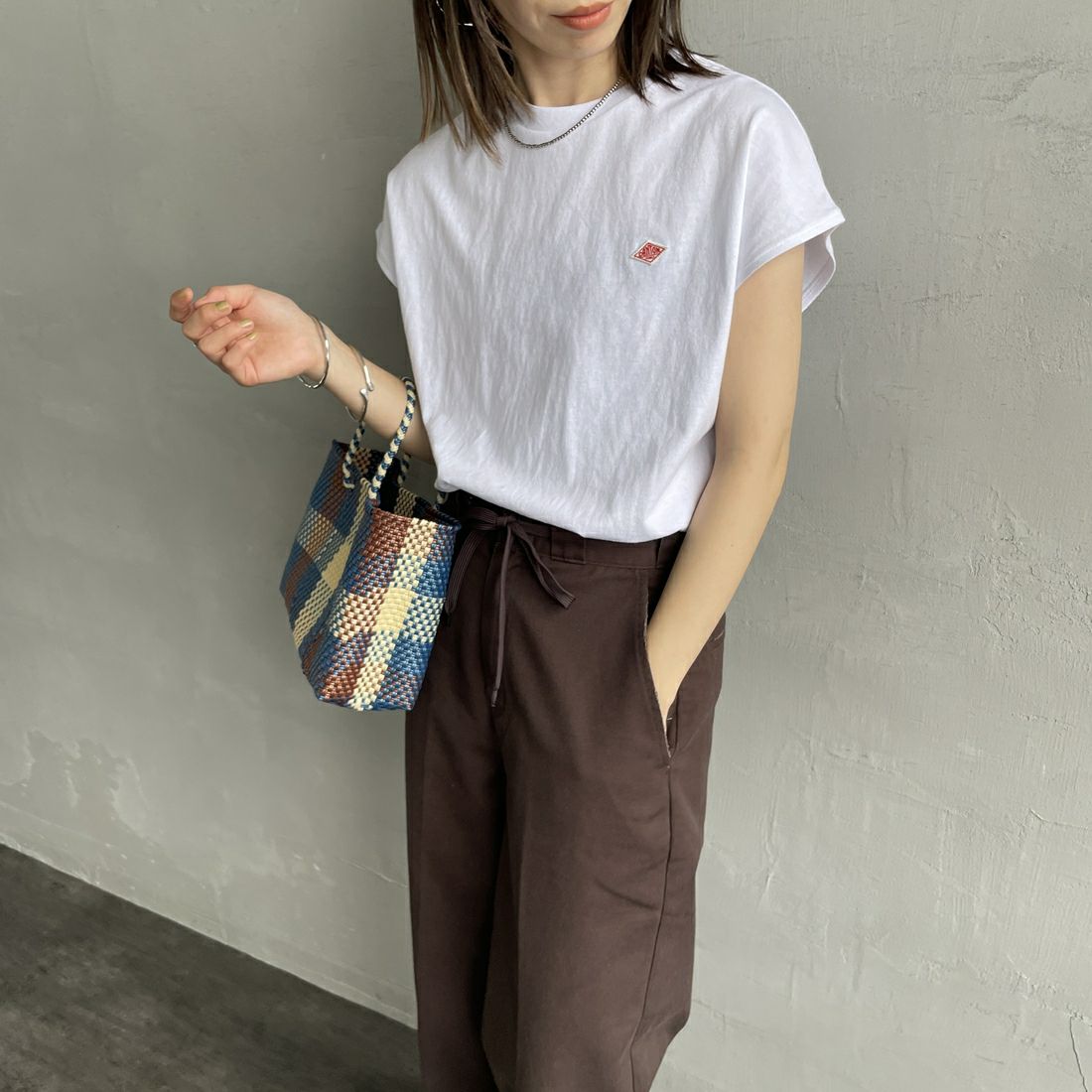 DANTON [ダントン] ドルマンスリーブソリッドTシャツ [DT-C0403FLC] WHITE&&モデル身長：158cm 着用サイズ：S&&